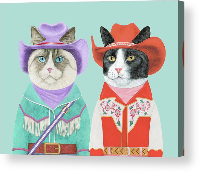 Cowboy Acrylic Print featuring the painting Rodeo Cats #7 by Animal Crew