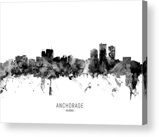 Anchorage Acrylic Print featuring the digital art Anchorage Alaska Skyline #8 by Michael Tompsett