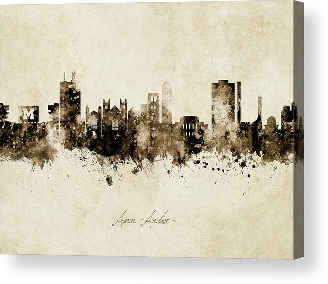 Ann Arbor Acrylic Print featuring the digital art Ann Arbor Michigan Skyline #8 by Michael Tompsett