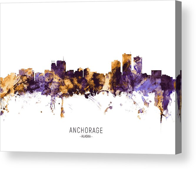 Anchorage Acrylic Print featuring the digital art Anchorage Alaska Skyline #9 by Michael Tompsett
