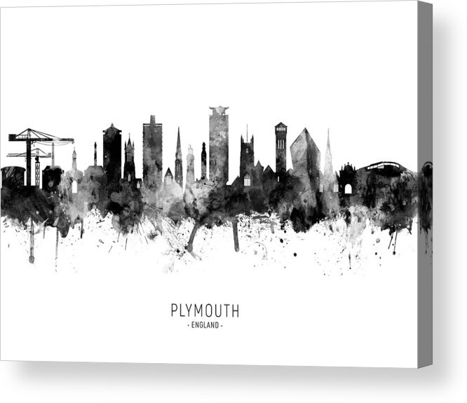 Plymouth Acrylic Print featuring the digital art Plymouth England Skyline #9 by Michael Tompsett