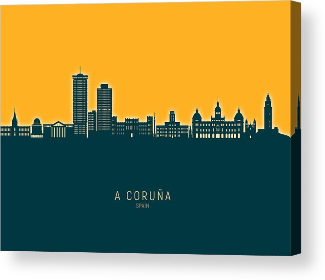 A Coruña Acrylic Print featuring the digital art A Coruna Spain Skyline #86 by Michael Tompsett