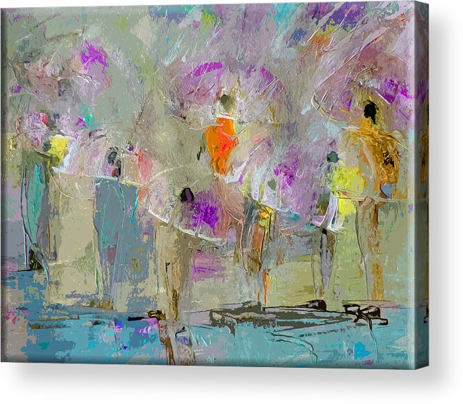 Urban Acrylic Print featuring the painting A Day For Umbrella Gathering by Lisa Kaiser