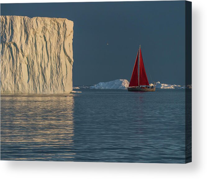 Sailboat Acrylic Print featuring the photograph A sailboat and an ice wall by Anges Van der Logt