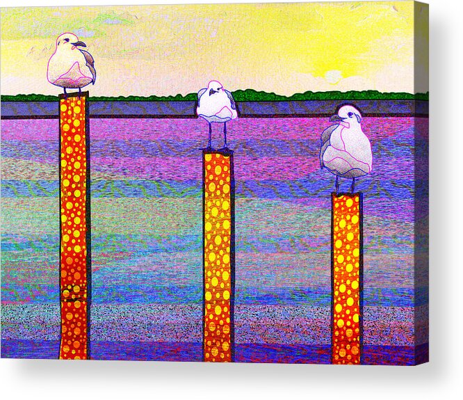 Beach Acrylic Print featuring the digital art A Trio Of Gulls by Rod Whyte