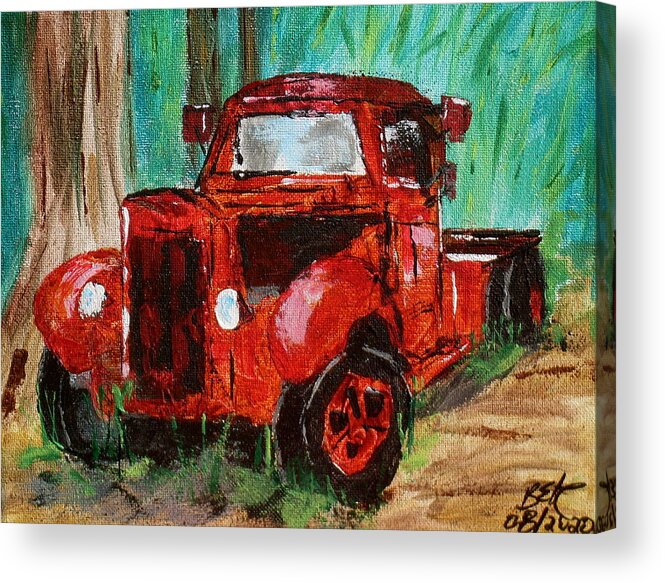 Old Truck Acrylic Print featuring the painting Abandoned in the woods by Brent Knippel