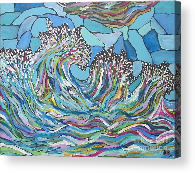 Waves Water Beach Lake Ocean Wave Nature Seascape Blue Decor Lobby Bag Mask Abstract Pattern Pillow Cushion Acrylic Print featuring the painting Abstract Waves by Bradley Boug