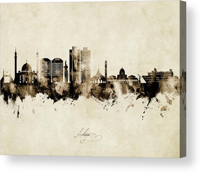 Abuja Acrylic Print featuring the digital art Abuja Nigeria Skyline #80 by Michael Tompsett