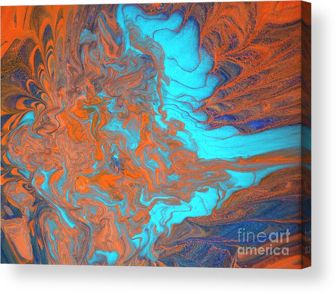 Acrylic Pour Acrylic Print featuring the painting Acrylic Pour Copper Mirage by Elisabeth Lucas