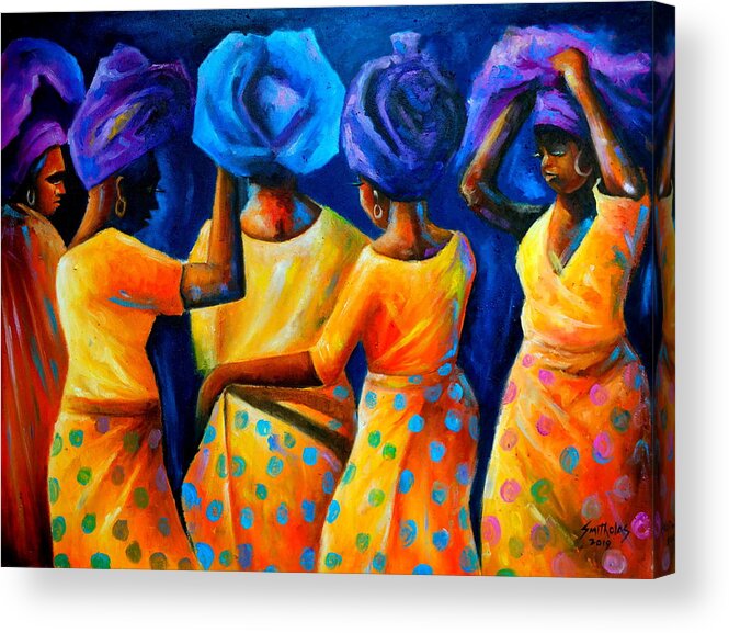 Orange Acrylic Print featuring the painting African Headscarf Series by Olaoluwa Smith