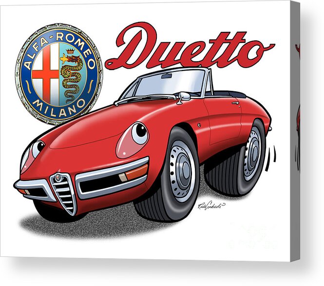 Alfa Romeo Acrylic Print featuring the digital art Alfa Romeo Duetto Cartoon by Rick Andreoli