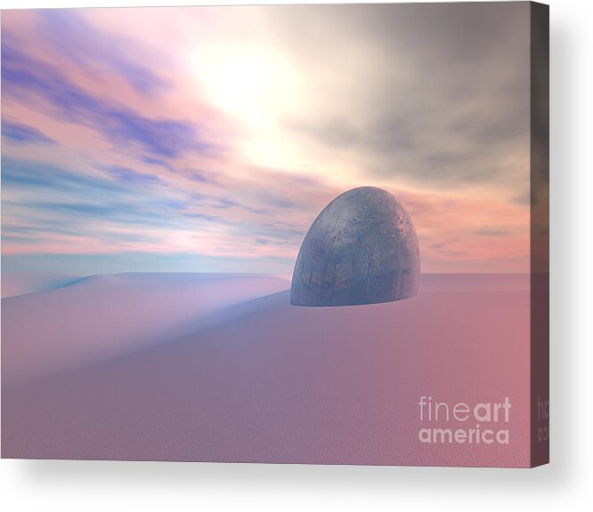 Mysterious Acrylic Print featuring the digital art Alien Artifact In Desert by Phil Perkins