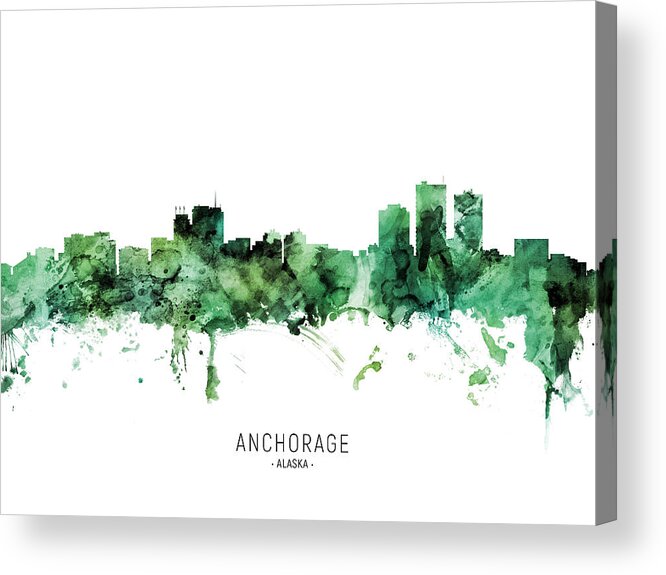 Anchorage Acrylic Print featuring the digital art Anchorage Alaska Skyline #93 by Michael Tompsett