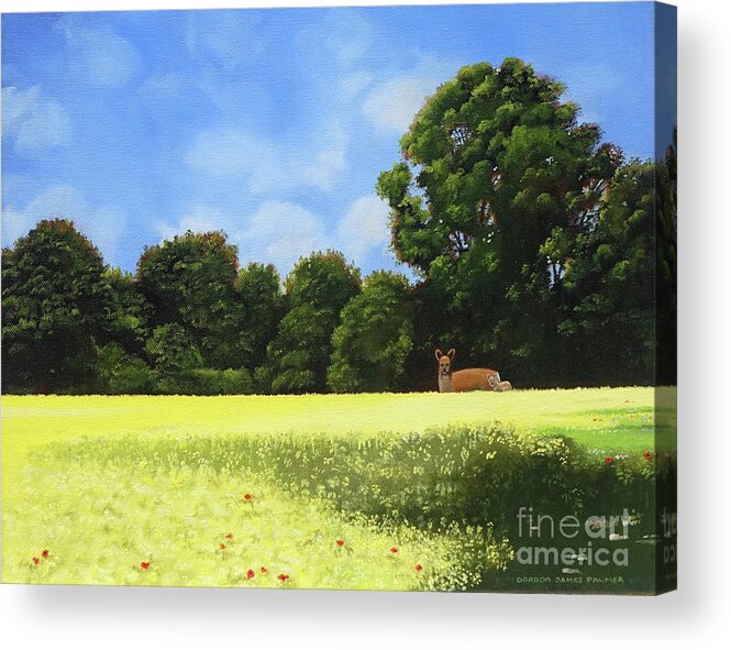 Roe Deer Acrylic Print featuring the painting At the Wood's edge by Gordon Palmer