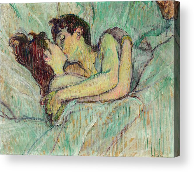 Henri De Toulouse Lautrec Acrylic Print featuring the painting Au lit, Le baiser by Henri de Toulouse-Lautrec