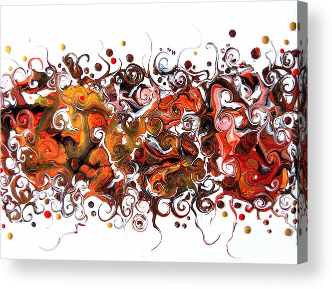 Autumn Colors Celebration Spiral Dots Happy Exuberant Fall Pumpkin Colors Orange And Gold Acrylic Print featuring the painting Autumn Garland by Priscilla Batzell Expressionist Art Studio Gallery