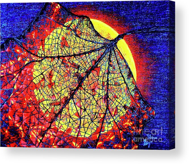 Leaf Acrylic Print featuring the painting Autumn leaf moon by Viktor Lazarev