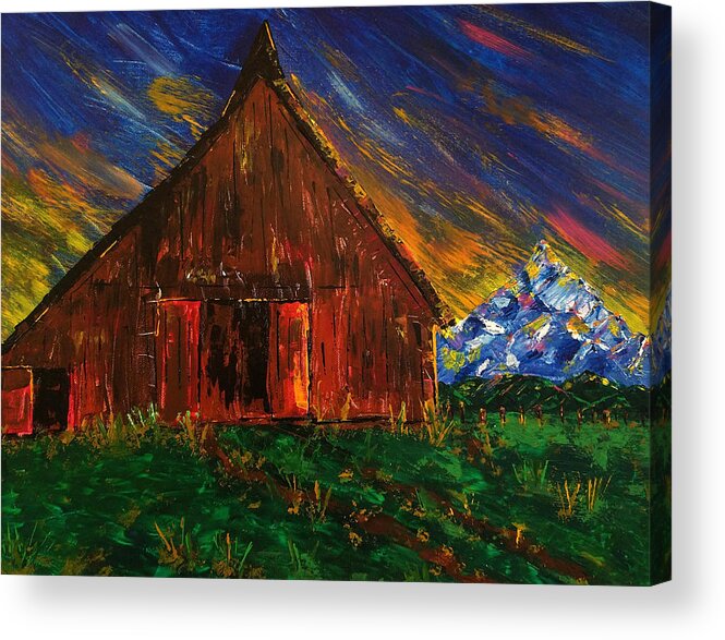 Acrylic Acrylic Print featuring the painting Barn At Sunrise by Brent Knippel