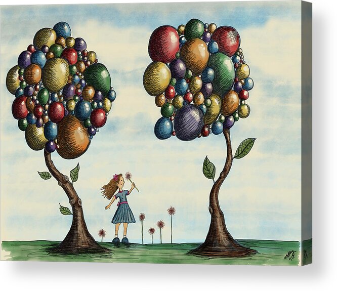 Illustration Acrylic Print featuring the drawing Basie and the Gumball Trees by Christina Wedberg
