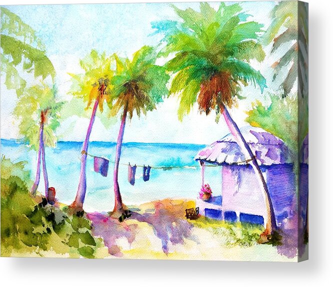 Troical Acrylic Print featuring the painting Beach House Tropical Paradise by Carlin Blahnik CarlinArtWatercolor