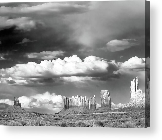 Utah Acrylic Print featuring the photograph Black and white Monument Valley sunset by Joe Schofield