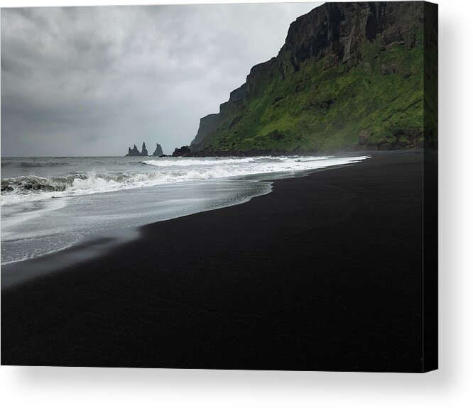 Sand Acrylic Print featuring the photograph Black Sand Beach at Vik, Iceland by William Dickman