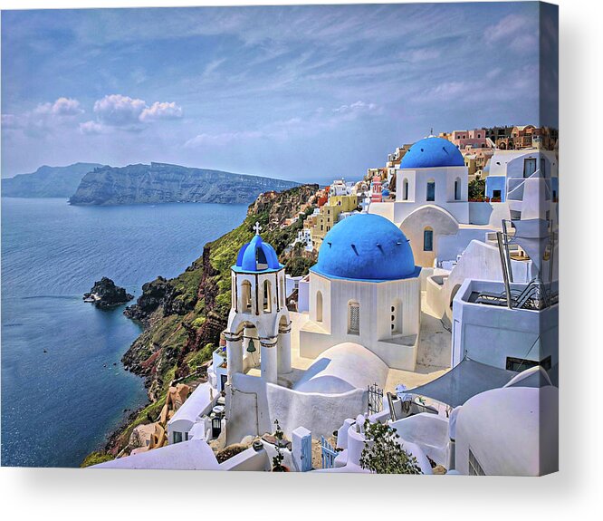 Oia Acrylic Print featuring the photograph Blue Roofs of Oia Santorini by Yvonne Jasinski