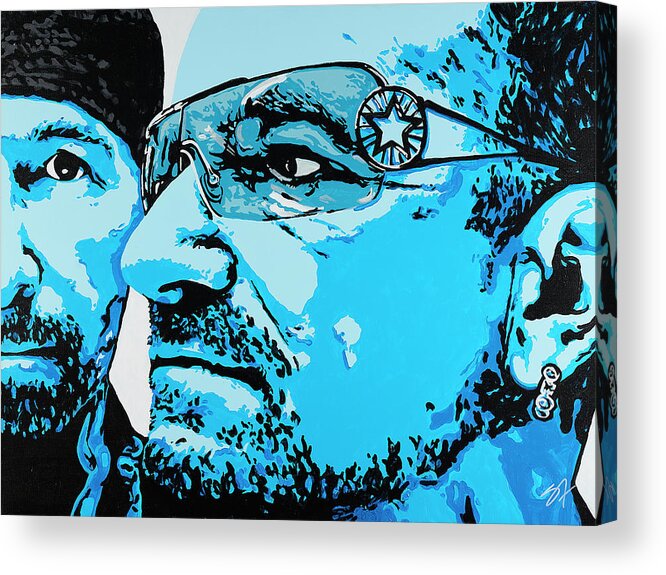 Bono Acrylic Print featuring the painting The Edge and Bono by Steve Follman