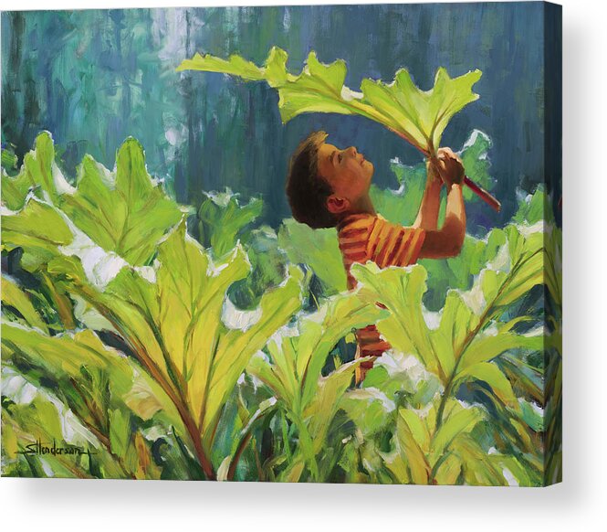 Forest Acrylic Print featuring the painting Boy in the Rhubarb Patch by Steve Henderson