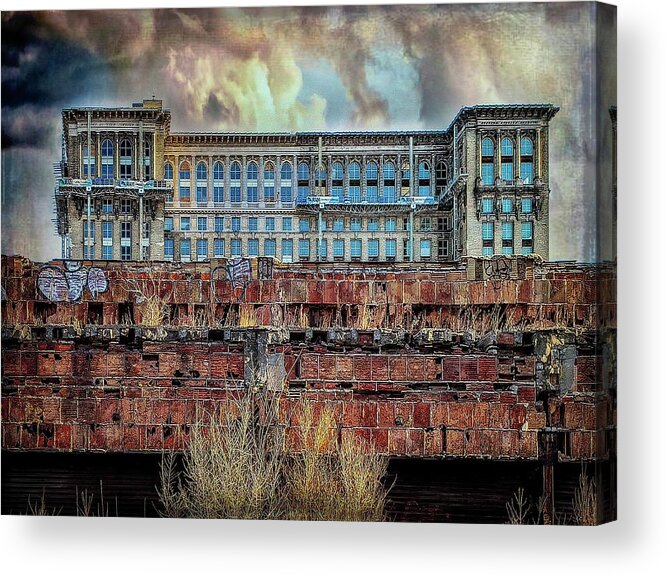 Detroit Acrylic Print featuring the photograph Bricked Michigan Grand Central Detroit Michigan IMG_8339 by Michael Thomas