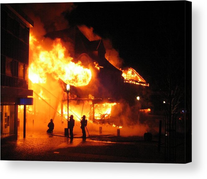 Yellow Acrylic Print featuring the photograph Burning building by Htjostheim