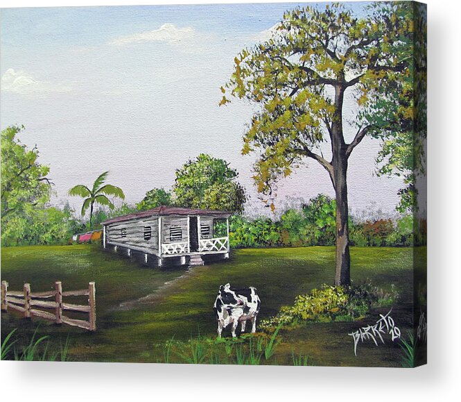 Cow Acrylic Print featuring the painting By The House by Gloria E Barreto-Rodriguez