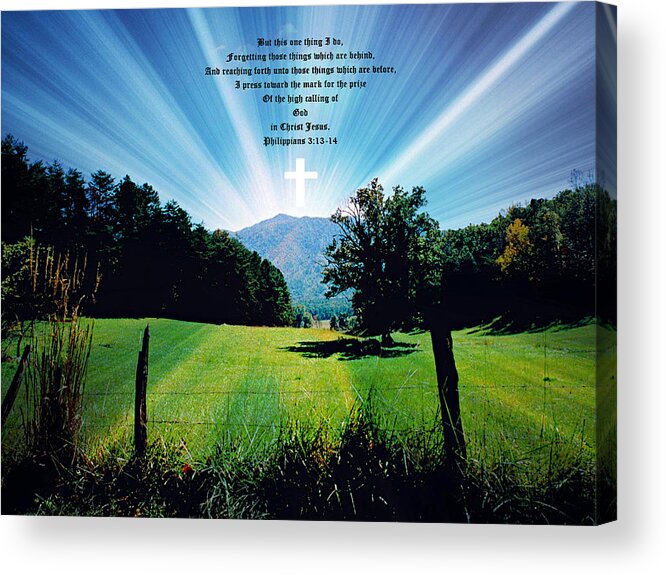 Cades Cove Acrylic Print featuring the photograph Cades Cove Sunburst Tr Cross Phil 3vs14 by Mike McBrayer