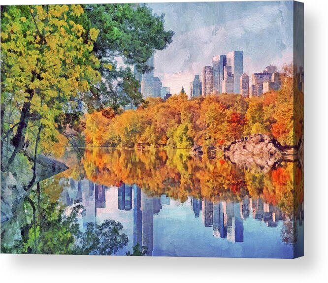 Central Park Lake Acrylic Print featuring the digital art Central Park Lake by Digital Photographic Arts