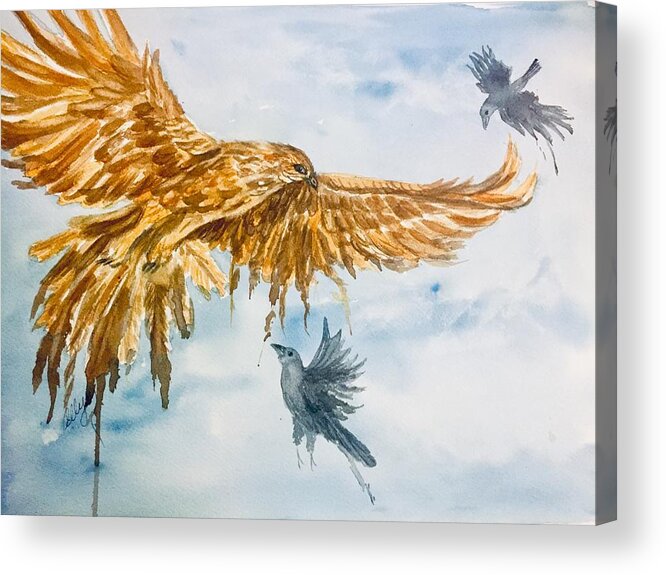 Red-tailed Hawk Acrylic Print featuring the painting Chasing Red Tail by Ellen Levinson