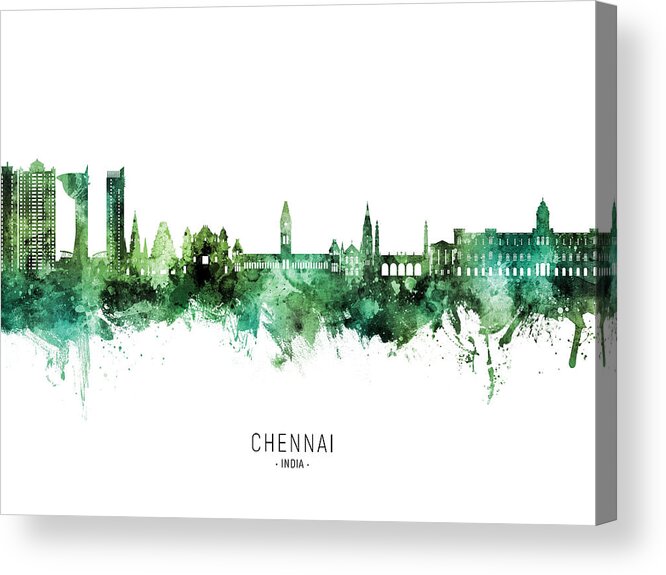 Chennai Acrylic Print featuring the digital art Chennai Skyline India #53 by Michael Tompsett