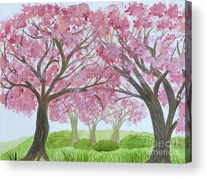 Cherry Trees Acrylic Print featuring the mixed media Cherry Blossoms by Lisa Neuman