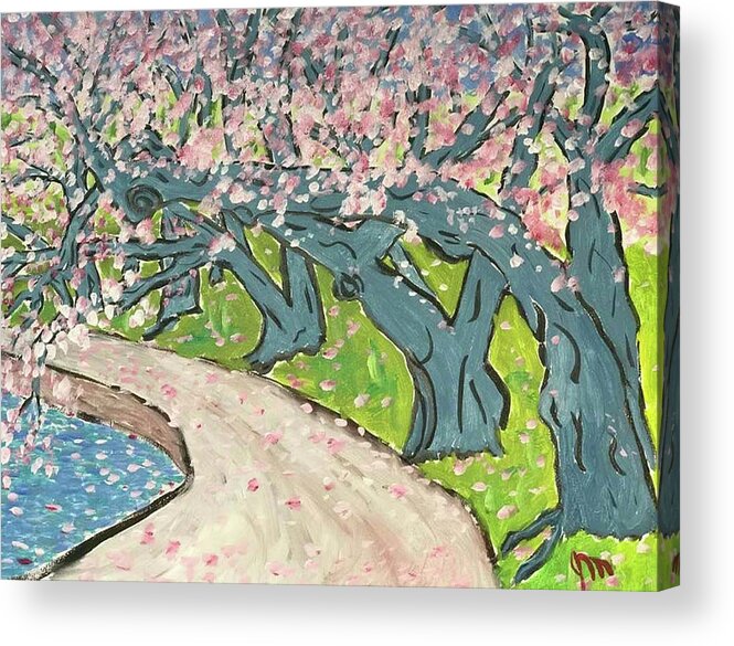 Cherry Blossoms Acrylic Print featuring the painting Cherry Blossoms on the Mall #2 by John Macarthur