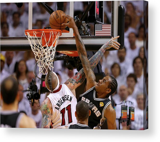 Playoffs Acrylic Print featuring the photograph Chris Andersen and Kawhi Leonard by Mike Ehrmann