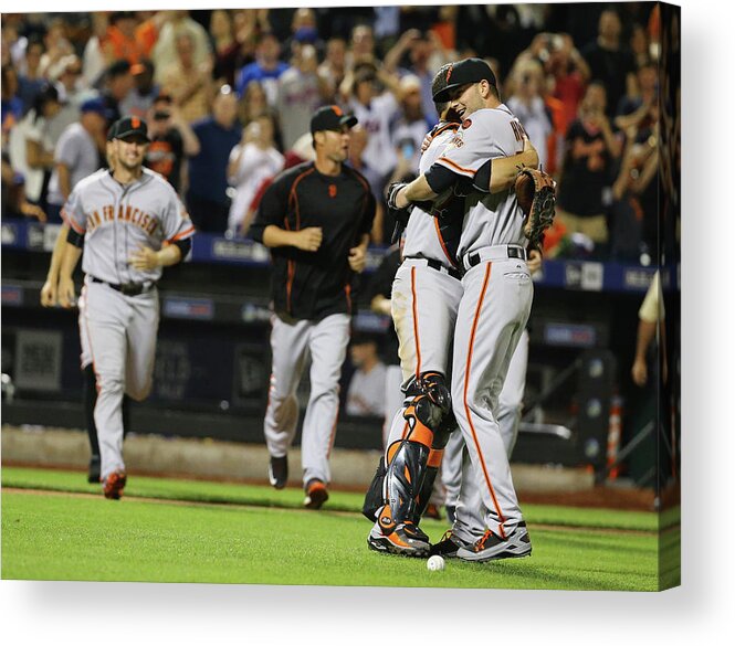 People Acrylic Print featuring the photograph Chris Heston and Buster Posey by Al Bello