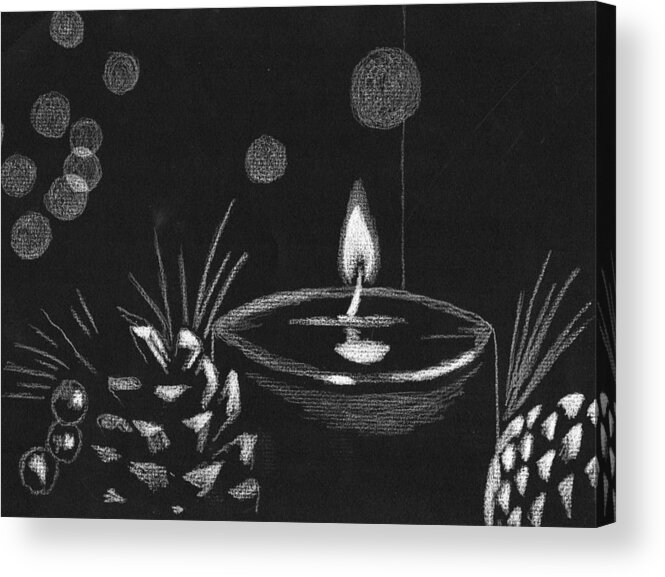 Outline Acrylic Print featuring the drawing Christmas Candle BW by Katrina Gunn