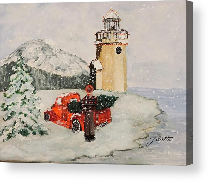 Rainier Acrylic Print featuring the painting Christmas in the Harbor by Juliette Becker