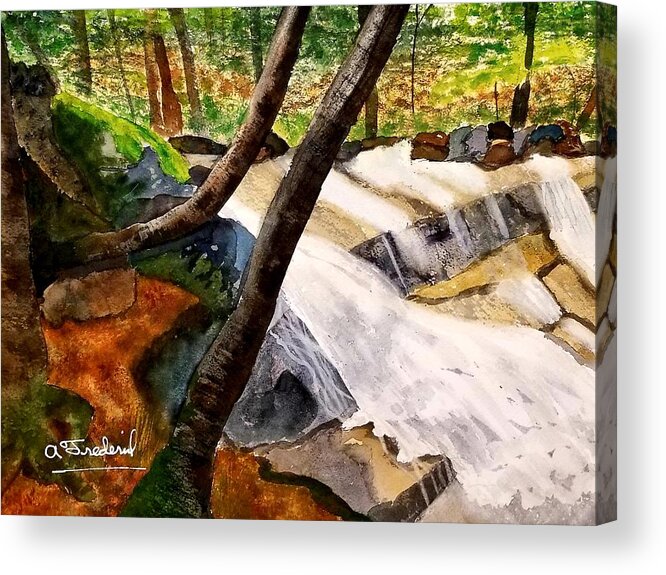 Waterfall Acrylic Print featuring the painting Cindys' Waterfall by Ann Frederick