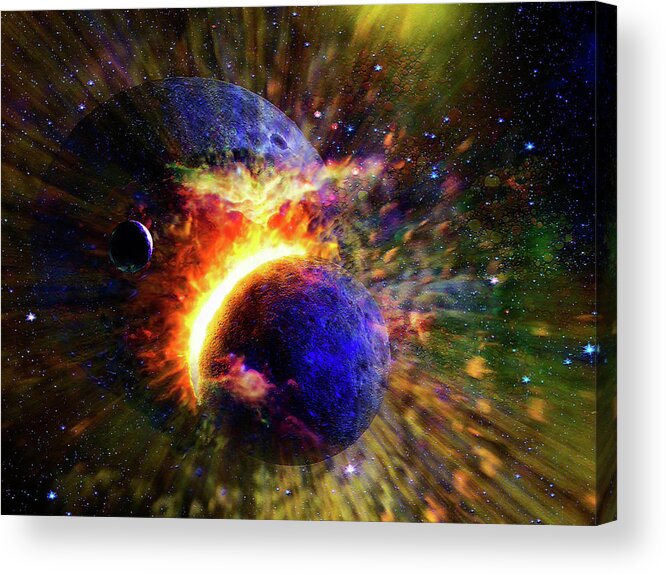  Acrylic Print featuring the digital art Collision of Planets in Space by Don White Artdreamer