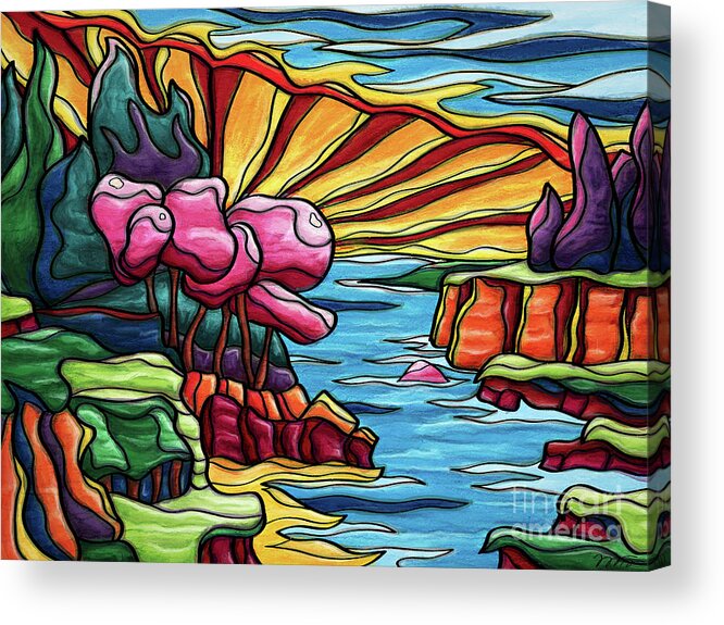 Colorado River Acrylic Print featuring the painting Colorado naive landscape, Colorado river by Nadia CHEVREL