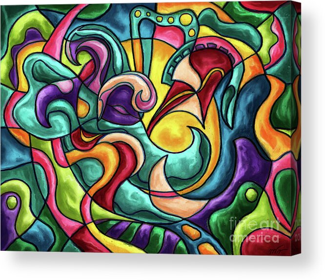 Abstract Elephant Acrylic Print featuring the painting Colorful abstract elephant, music painting by Nadia CHEVREL