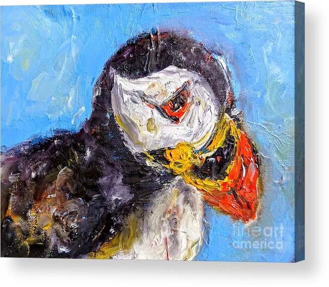 Painting Of Puffin Acrylic Print featuring the painting Colorful puffin paintings by Mary Cahalan Lee - aka PIXI