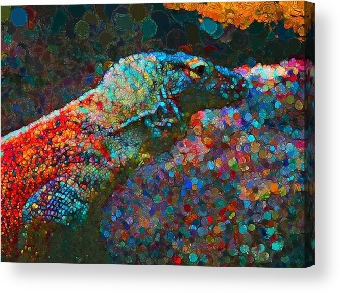 Komodo Dragon Acrylic Print featuring the digital art Colorful Scales Of The Komodo Dragon by Joan Stratton