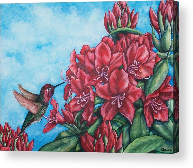 Floral Acrylic Print featuring the painting Colorful Visitor by Conni Reinecke