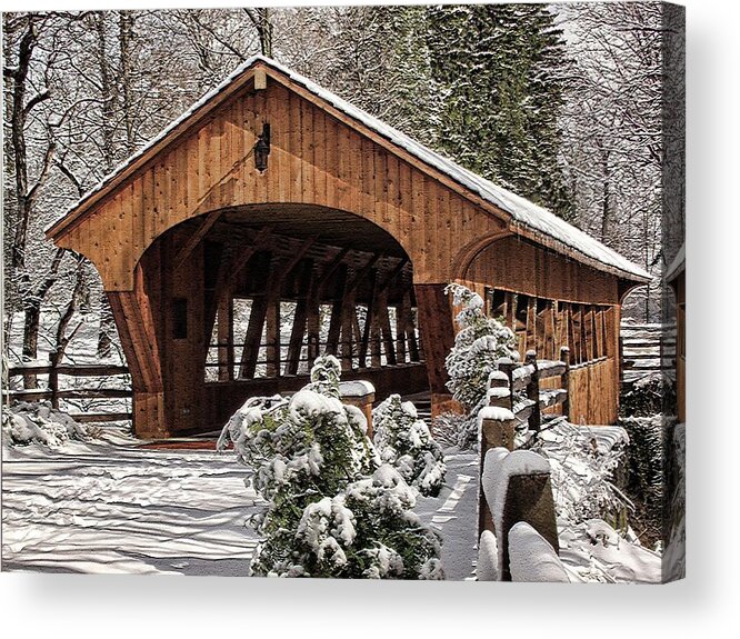 Madera Acrylic Print featuring the photograph Covered Bridge At Olmsted Falls-Winter-2 by Mark Madere